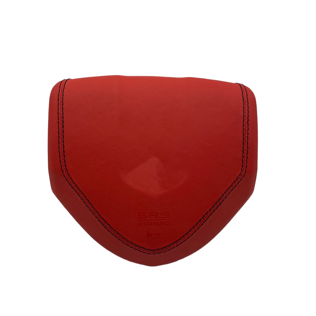 custom red leather airbag cover for dodge charger with black stitching