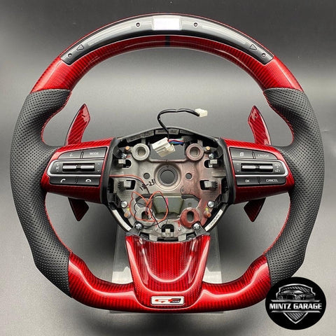 custom red carbon fiber steering wheel with led rpm shift lights for kia stinger