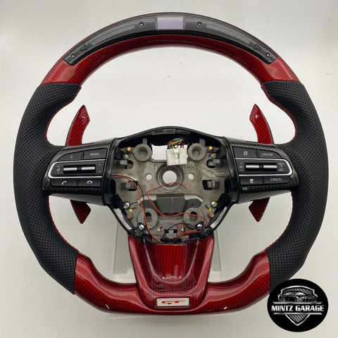 custom red carbon fiber steering wheel with led rpm shift lights for kia stinger