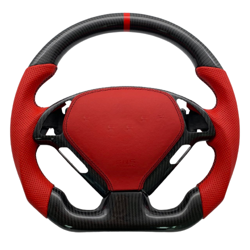 Infiniti G37 Q60 Custom steering wheel with carbon fiber and red leather
