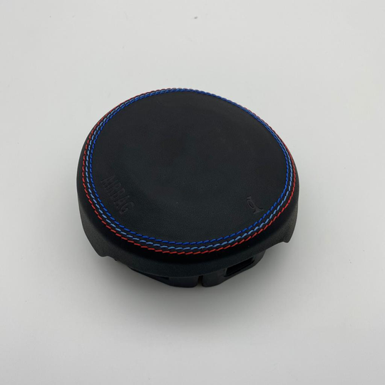 BMW custom airbag cover with tri-color stitching