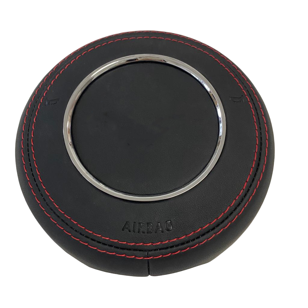 jeep wrangler jk custom airbag cover in black leather and red stitching